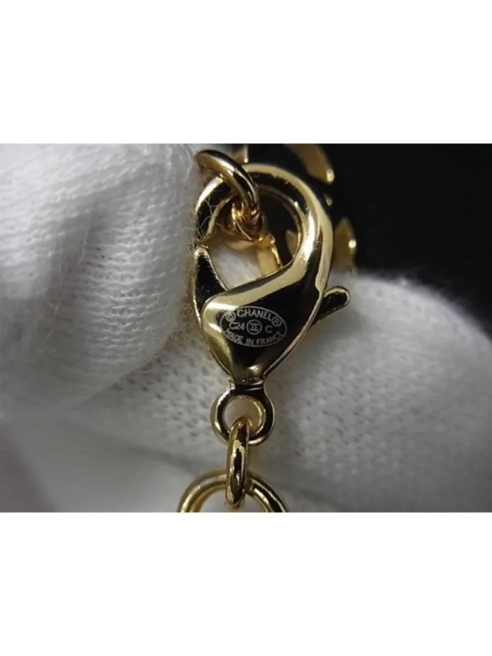 Chanel Logo CC Leather Rhinestone Pearl Roller Skates Necklace Gold